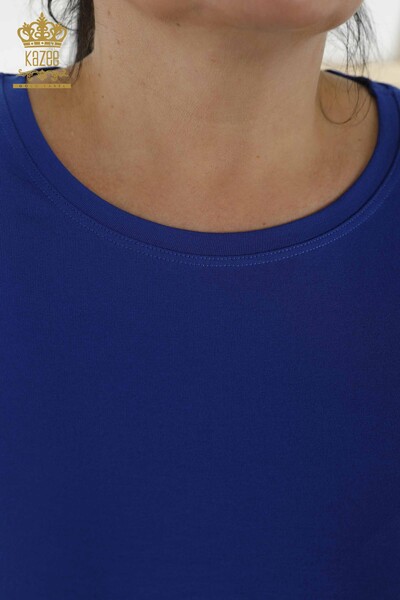 Женская блузка оптом - Детальный тюль - Темно-синий - 79065 | КАZEE - Thumbnail