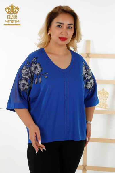 Женская блузка оптом Детальный тюль Темно-синий - 79096 | КАZEE - Thumbnail