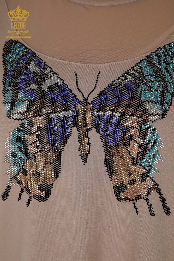 Женская блузка оптом - С рисунком бабочки - Норка - 79103 | КАZEE - 3