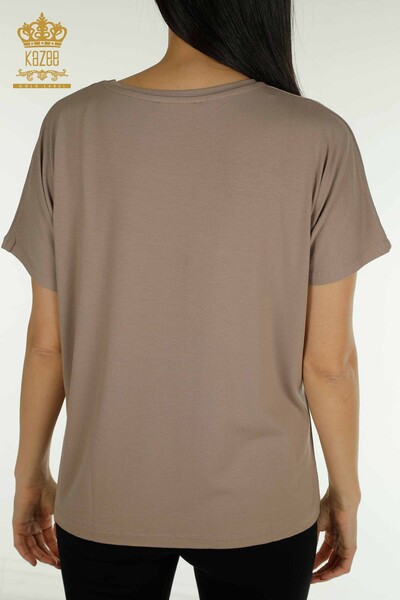 Женская блузка оптом - Детальный карман - Норка - 79140 | КАZEE - Thumbnail