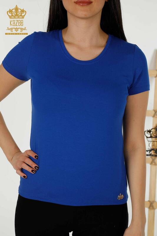 Женская блузка оптом - с коротким рукавом - базовая - электрическая - 79287 | КАZEE
