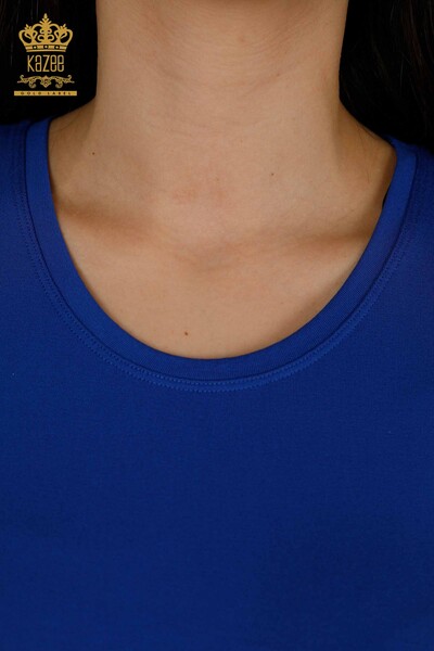 Женская блузка оптом - с коротким рукавом - базовая - электрическая - 79287 | КАZEE - Thumbnail