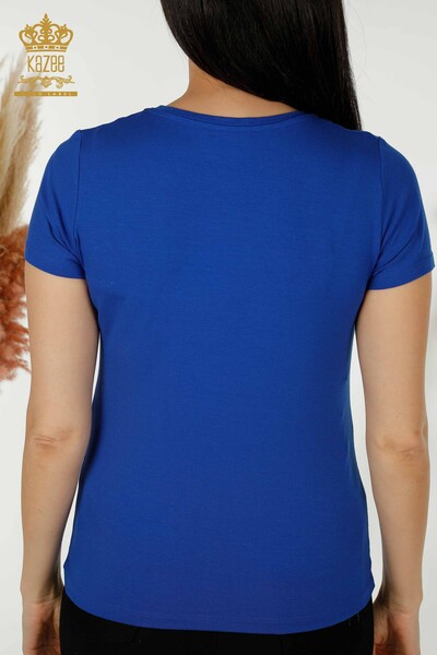Женская блузка оптом - с коротким рукавом - базовая - электрическая - 79287 | КАZEE - Thumbnail