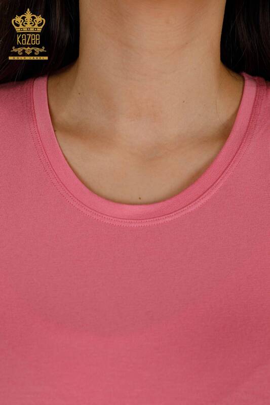 женская блузка оптом - с коротким рукавом - базовая - розовая - 79287 | КАZEE