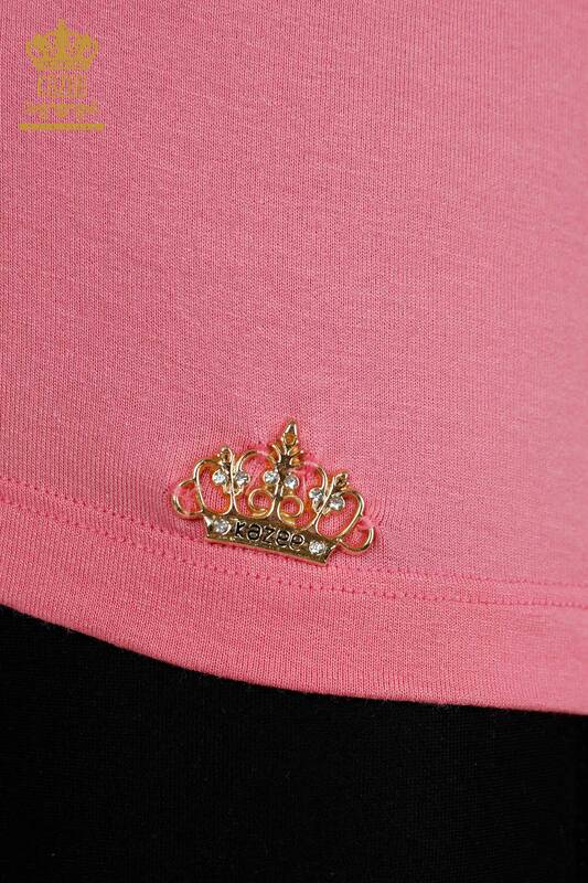 женская блузка оптом - с коротким рукавом - базовая - розовая - 79287 | КАZEE