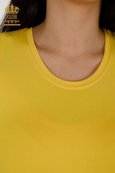 женская блузка оптом - с коротким рукавом - базовая - желтая - 79287 | КАZEE - Thumbnail
