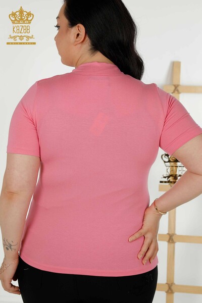 женская блузка оптом - с коротким рукавом - розовая - 79264 | КАZEE - Thumbnail