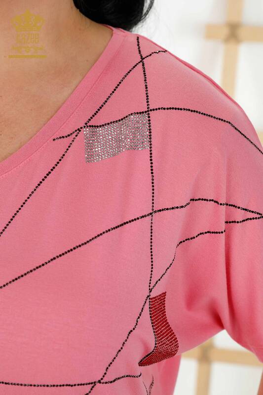 женская блузка оптом - с коротким рукавом - розовая - 79288 | КАZEE