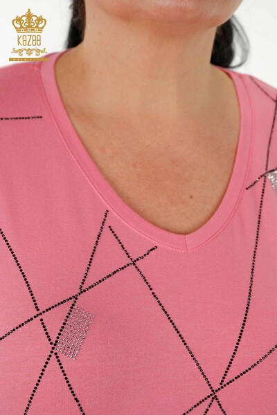 женская блузка оптом - с коротким рукавом - розовая - 79288 | КАZEE - Thumbnail