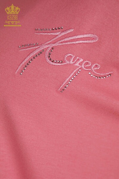 женская блузка оптом - с коротким рукавом - розовая - 79302 | КАZEE - Thumbnail
