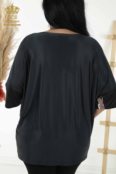 Женская блузка оптом - с коротким рукавом темно-синий - 12043 | KAZEE - Thumbnail