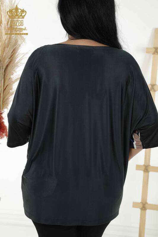 Женская блузка оптом - с коротким рукавом темно-синий - 12043 | KAZEE