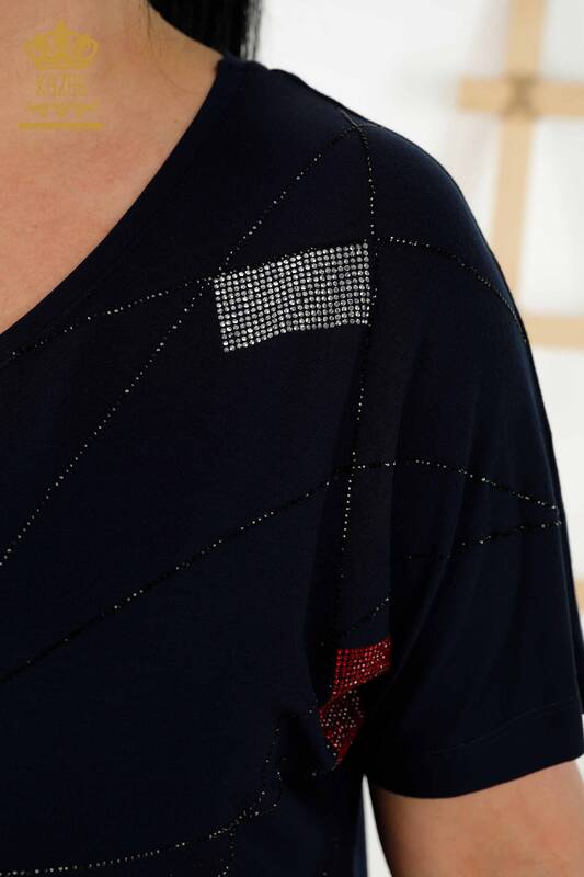 женская блузка оптом - с коротким рукавом - темно-синий - 79288 | КАZEE