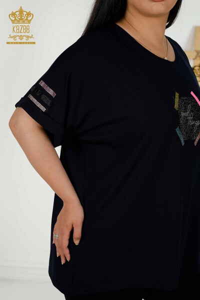 женская блузка оптом - с коротким рукавом - темно-синий - 79323 | КАZEE - Thumbnail