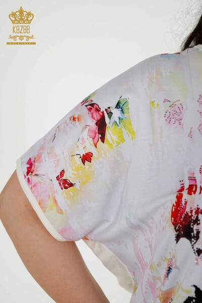 женская блузка оптом - с коротким рукавом - цветочный цифровой - 12091 | КАZEE - Thumbnail