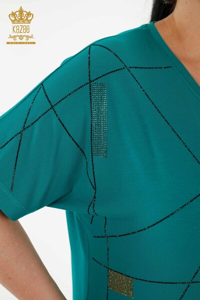 женская блузка оптом - с коротким рукавом - зеленая - 79288 | КАZEE - Thumbnail