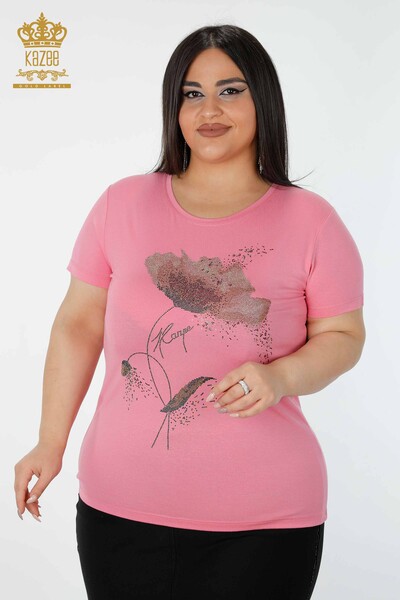 женская блузка оптом цветной розовый камень с вышивкой - 78924 | КАZEE - Thumbnail