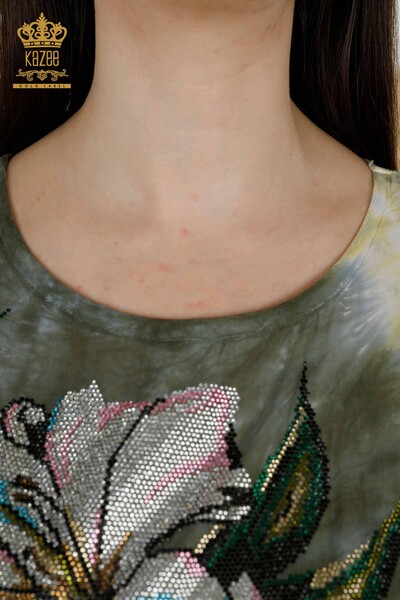 Женская блузка оптом - Разноцветная Вышитая камнем - Узорчатая - 79169 | КАZEE - Thumbnail