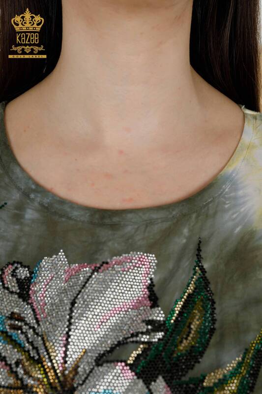 Женская блузка оптом - Разноцветная Вышитая камнем - Узорчатая - 79169 | КАZEE