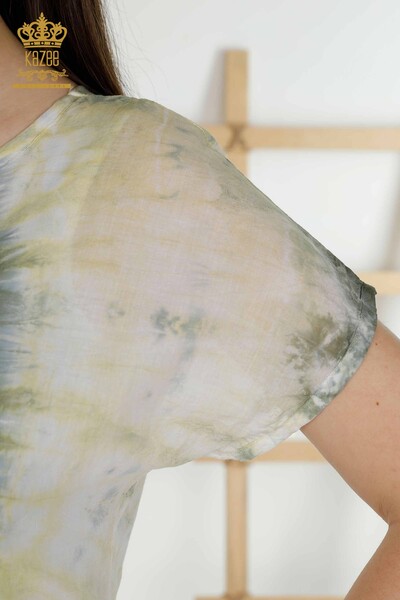 Женская блузка оптом - Разноцветная Вышитая камнем - Узорчатая - 79169 | КАZEE - Thumbnail