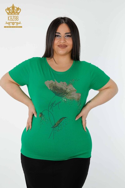 женская блузка оптом цветной камень вышитый зеленый - 78924 | КАZEE - Thumbnail