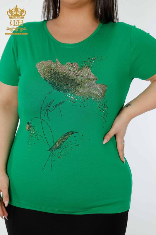 женская блузка оптом цветной камень вышитый зеленый - 78924 | КАZEE