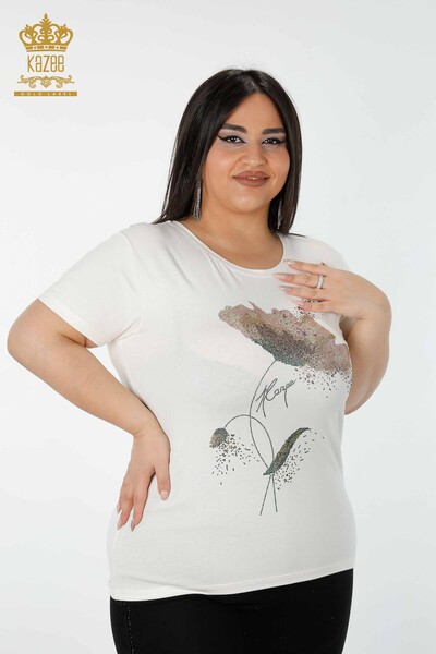 Женская блузка оптом Цветной камень с вышивкой Экрю - 78924 | КАZEE - Thumbnail