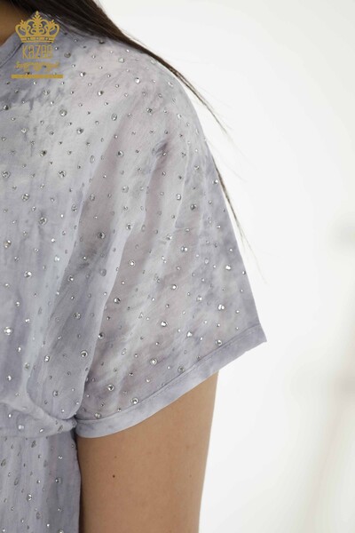 Женская блузка оптом - Кристалл Вышитый камень - Серый - 79171 | КАZEE - Thumbnail