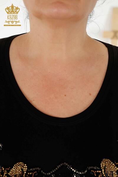 женская блузка оптом - леопардовый узор - черный - 77648 | КАZEE - Thumbnail