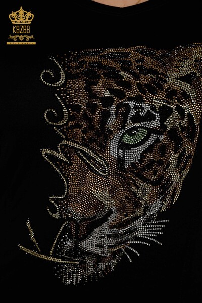 женская блузка оптом - леопардовый узор - черный - 79040 | КАZEE - Thumbnail