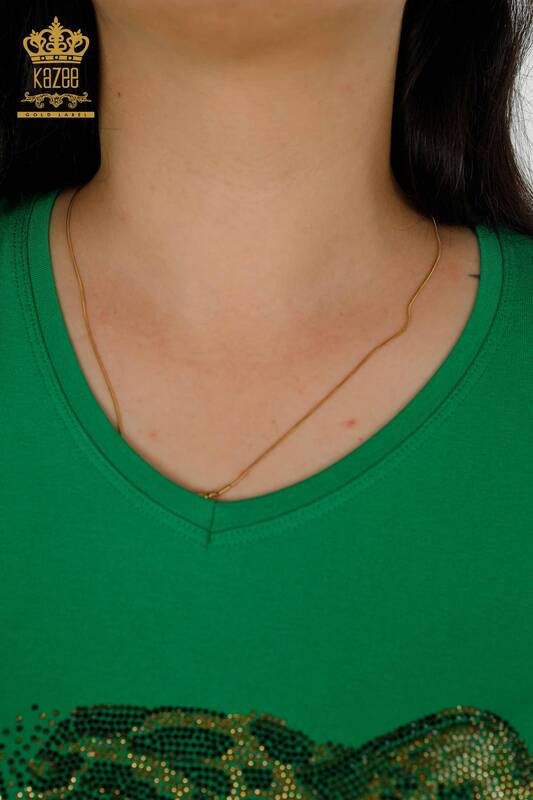 женская блузка оптом - леопардовый узор - зеленый - 79040 | КАZEE
