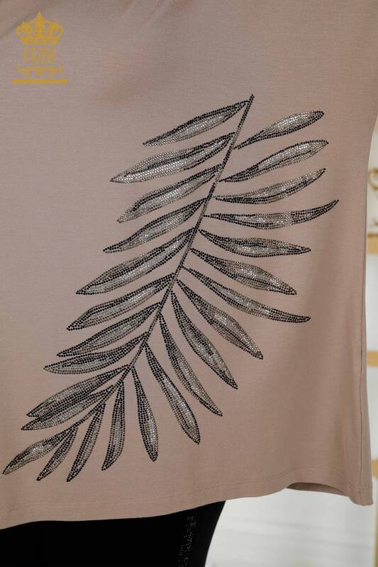 Женская блузка оптом - С узором в виде листьев - Норка - 79319 | КАZEE