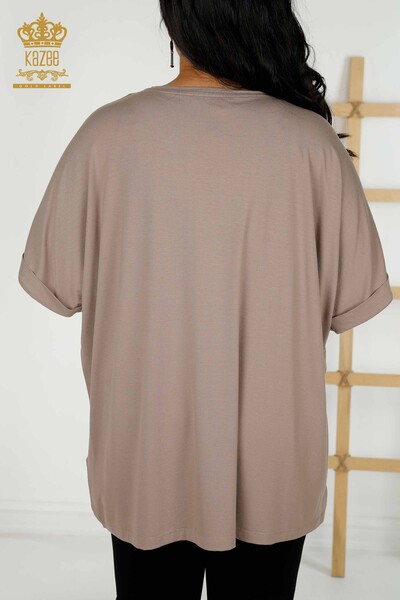 Женская блузка оптом - С узором в виде листьев - Норка - 79319 | КАZEE - Thumbnail