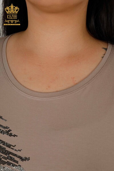 женская блузка оптом - с узором в виде листьев - норка - 79322 | КАZEE - Thumbnail
