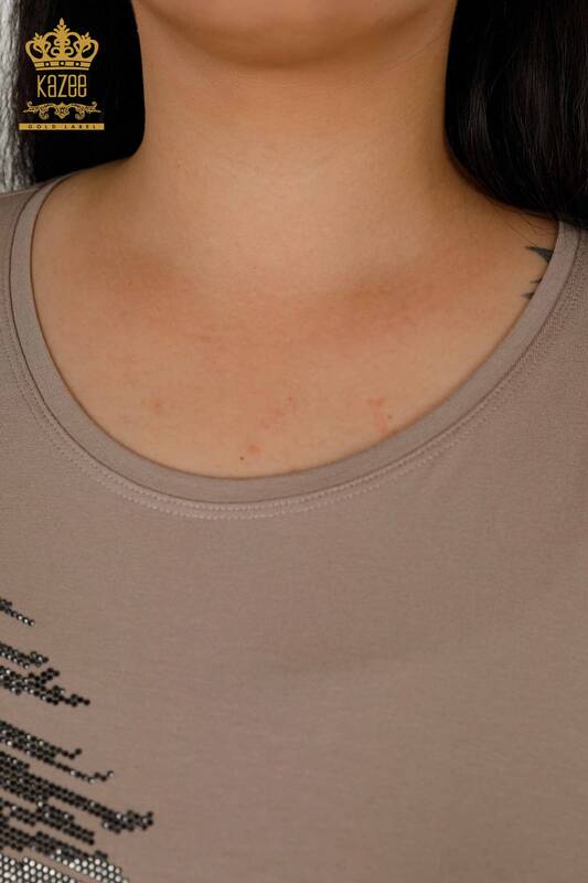 женская блузка оптом - с узором в виде листьев - норка - 79322 | КАZEE