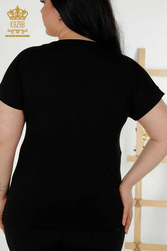 оптом Женская блузка с узором листьев черного цвета - 79053 | КАZЕЕ