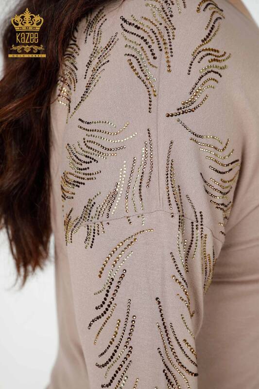 женская блузка оптом с узором из листьев норки - 77970 | КАZEE