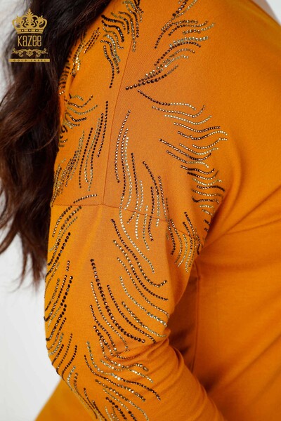 женская блузка оптом с узором в виде листьев желтовато-коричневого цвета - 77970 | КАZEE - Thumbnail