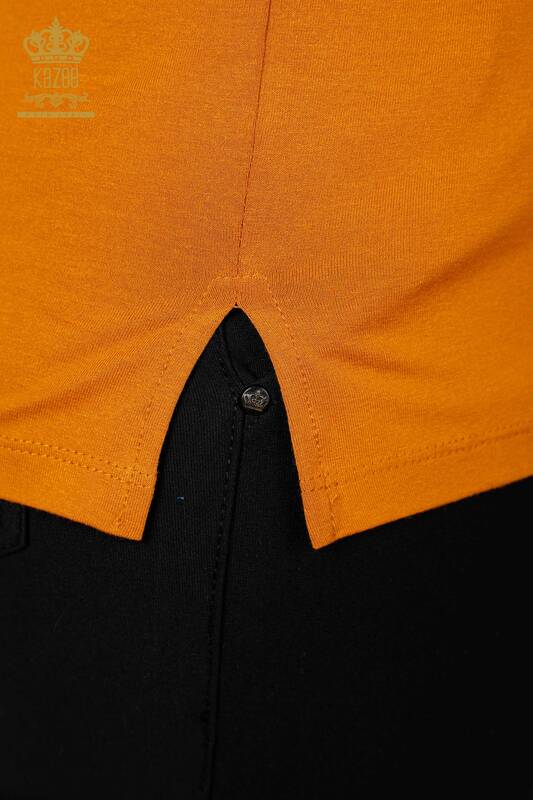 женская блузка оптом с узором в виде листьев желтовато-коричневого цвета - 77970 | КАZEE
