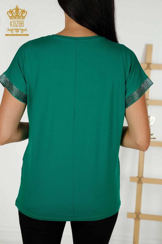 оптом Женская блузка с узором в виде листьев зеленого цвета - 78878 | КАZЕЕ