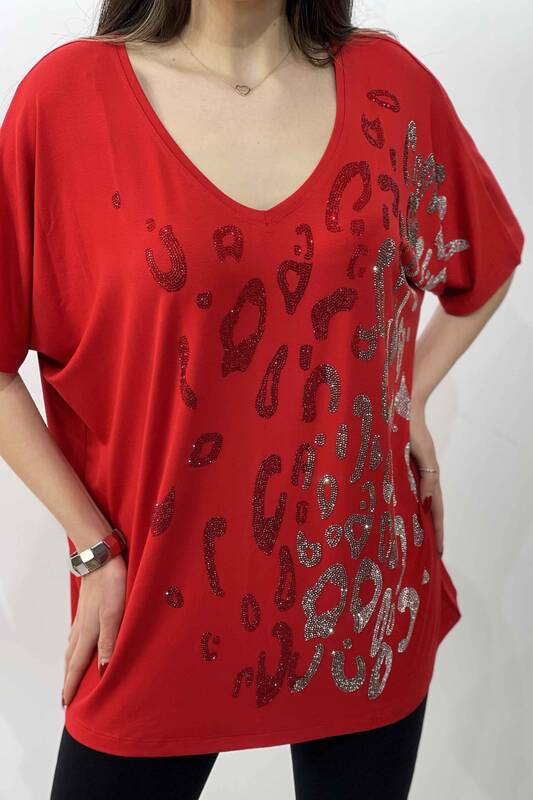 Женская блузка с леопардовым принтом и рукавом «летучая мышь» оптом - 77473 | КАZЕЕ