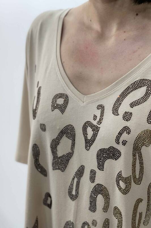 Женская блузка с леопардовым принтом и рукавом «летучая мышь» оптом - 77473 | КАZЕЕ