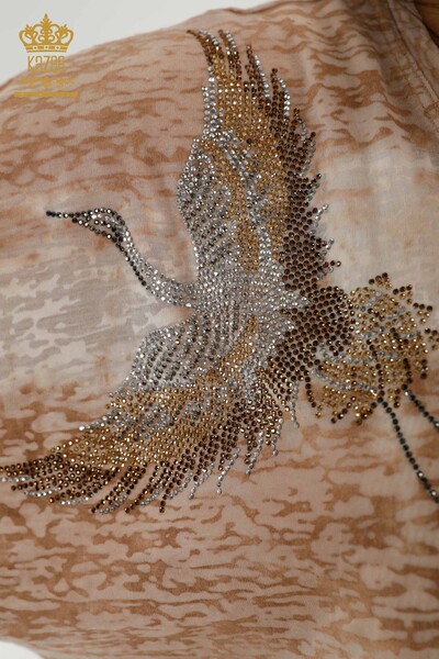 женская блузка оптом - с рисунком птицы норка - 79124 | КАZEE - Thumbnail