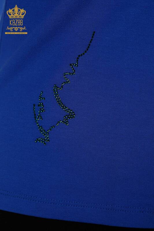 Женская блузка оптом - Узор с птицей - Темно-синий - 79296 | КАZEE