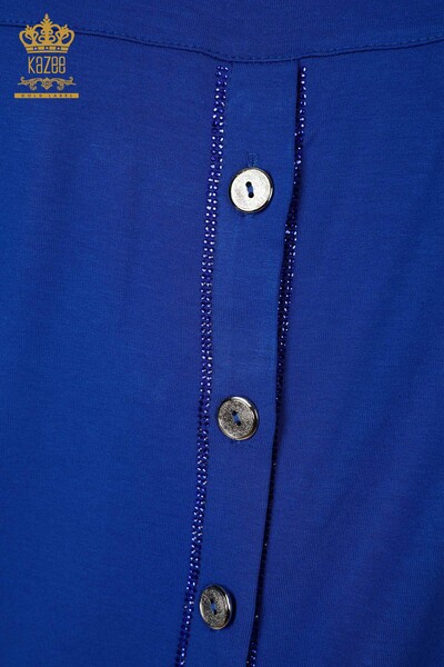 Женская блузка оптом - Узор с птицей - Темно-синий - 79296 | КАZEE - Thumbnail