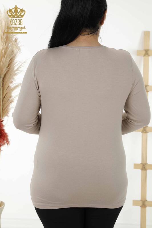 Женская блузка оптом - Узор с розой - Норка - 79046 | КАZEE