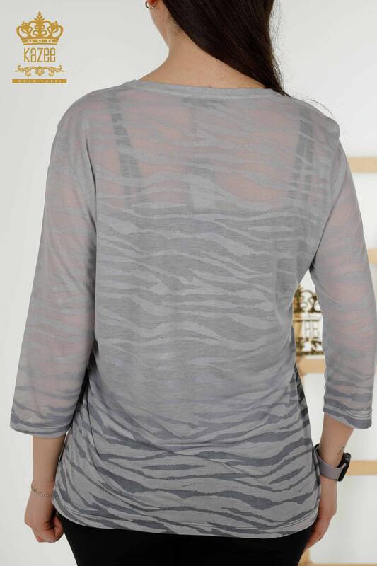 Женская блузка оптом - Узор с розой - Серый - 79131 | КАZEE