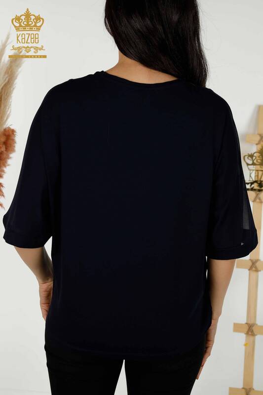 Женская блузка оптом - Роза - Темно-синий - 79095 | КAZEE