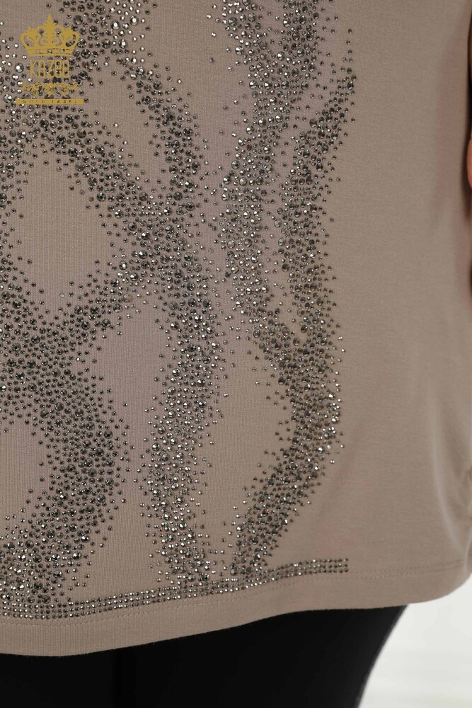 женская блузка оптом - с рисунком - с коротким рукавом - норка - 79070 | КАZEE - 3