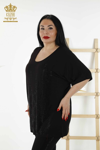женская блузка оптом - с рисунком - с коротким рукавом - черный - 79070 | КАZEE 